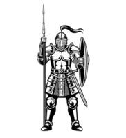 Medieval knight with spear sword and shield vector