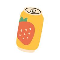 illustration of a yellow soda can with a red strawberry on it. Bright and cheerful, it fits perfectly in a summer or picnic themed design vector