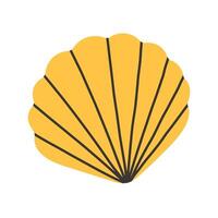 Scallop seashell simple flat illustration. Isolated minimalistic design of a yellow scallop on a white background. vector