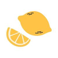 Simple yellow fresh lemon flat illustration. Lemon fruits on white isolated background. Lemon slices collection vector