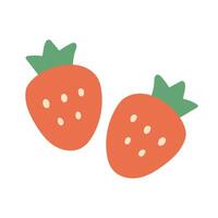 Two hand drawn strawberries isolated on white background illustration. Simple flat red strawberry vector