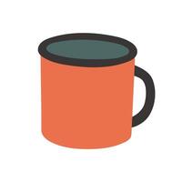Camping red enamel mug isolated on white background. One enameled metal cup. flat illustration eps10 vector