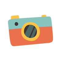 Summer bright camera simple flat illustration. Digital camera hand drawn icon. Camera icon concept Isolated on white background vector