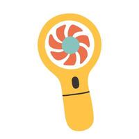 illustration of a yellow handheld fan with red blades and a blue center. It looks fun and refreshing, great for summer themed graphics. vector