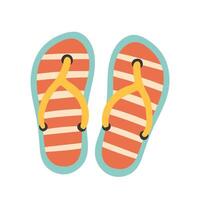 Flip flops, summer slippers in red, yellow and blue color, striped. View above, top view. Flat design isolated illustration on white background. vector