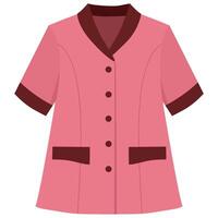 Pink short-sleeved uniform top with brown trim and pockets vector