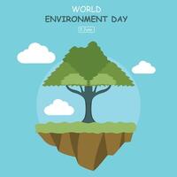 illustration graphic of trees growing on the ground floating in the air, perfect for international day, world environment day, celebrate, greeting card, etc. vector