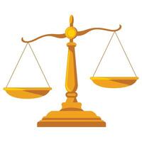 Vintage gold balance scale with two empty bowls. Simple flat illustration ideal for justice, law, and balance themed designs. vector