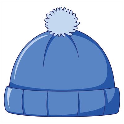 Blue knitted winter hat with pompon.Isolated illustration of cold-weather clothing.