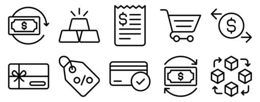 Payment Icon Set Line Style Collection representing financial transactions and digital payments suitable for ecommerce platforms banking apps and point of sale systems vector