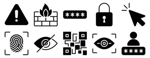 Password Icon Set Solid Style Collection representing digital security and access control suitable for cybersecurity tools login interfaces and data protection applications vector