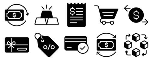 Payment Icon Set Solid Style Collection representing financial transactions and digital payments suitable for ecommerce platforms banking services and point of sale systems vector