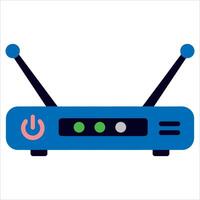 Wi-Fi router with power button and two antennas. Modern IT equipment with glowing indicators, perfect for internet provider and technology themes. Flat style isolated icon illustration. vector