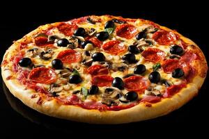 A Delectable Pizza Feast A Symphony of Flavors Pepperoni Olives Mushrooms and Perfection photo