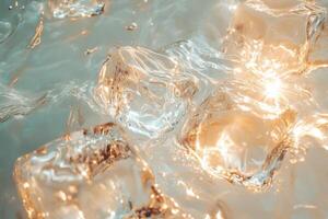 The Dance of Light and Shadow Reflected on the Surface of Water and Ice Cubes photo