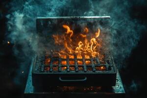 The Laptop Under Attack Flames Smoke Destruction Cybercrime Crisis Computer Hardware Danger Burned Device Hot Technology Breakdown photo