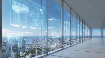 A view of a city from inside a building photo