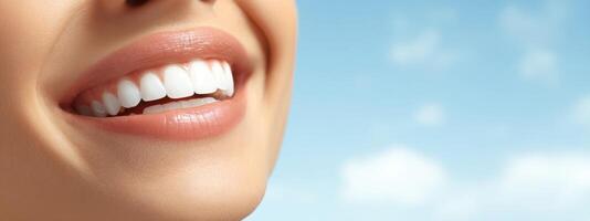 A woman with white teeth smiling photo