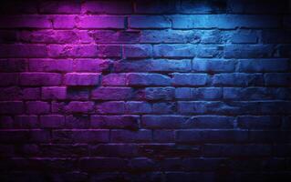 A brick wall with neon lights on it photo
