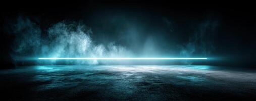 A dark room with a neon light and water photo