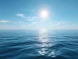 A bright sun shines over the ocean photo