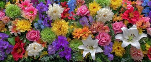 A large group of colorful flowers are shown photo