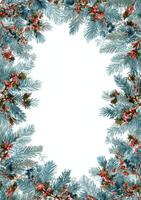 Christmas frame with fir branches and berries photo