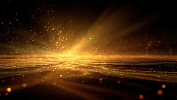 Golden light shining on a black background photo