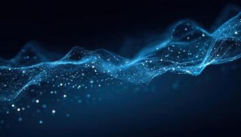 Blue wave of light and particles on a dark background photo