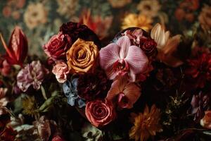 A Floral Heart Crafted with Roses Orchids and Various Blooms Creates a Visual Symphony of Love Romance and Natural Beauty for Enchanting Moments photo