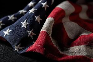 An Unwavering Symbol of Freedom A Close Look at the Stars and Stripes Textile Art of an American Flag Representing Liberty and Independence photo