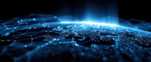 Digital Network Connectivity Globe Future Technology Artificial Intelligence Data Exchange Cybersecurity Concept Earth Globe with Nodes and Connections photo