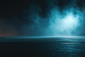 A dark night sky with a bright light shining through the clouds photo
