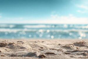 Calm Ocean and Beautiful Sand Beach with Sea Shore Landscape Vacation with Wonderful Sky and Amazing Blue Water in Backgrounds in Summer photo