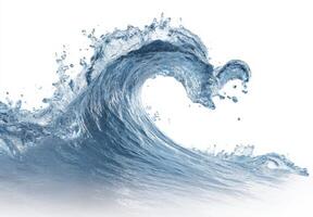 A wave is shown in the water with a blue background photo