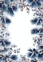 A blue and white background with pine branches and berries photo
