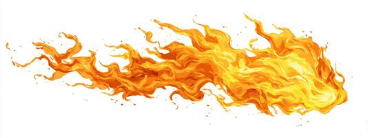 Illustration of a Fire Stream with Vivid Yellow and Orange Flames Dancing Against a White Background Portraying Energy Heat and Intense Combustion photo