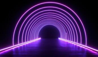 Endless Pathway Illuminated by Neon Lights An Exploration of Futuristic Architecture and Glowing Lines in Digital Art Depicting the Beauty of Geometric Abstraction and Modern Design photo