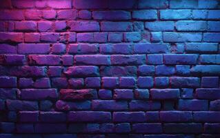 Vibrant Brick Wall Texture A Symphony of Neon Purple and Blue Light Creating an Abstract Background for Art and Design Projects photo