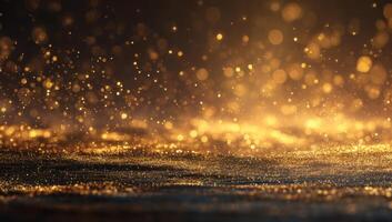 Golden sparkles on the ground with water photo