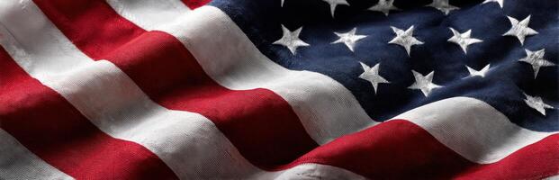 A Waving American Flag with White Stars and Red and White Stripes Showing Patriotism and Democracy in the United States of America photo