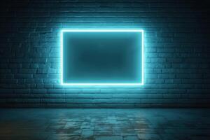Neon sign on a brick wall with a light in the middle photo