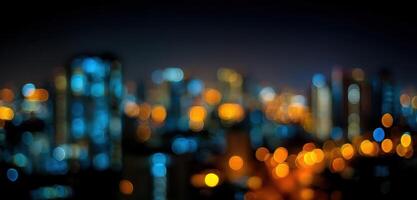 Abstract cityscape with blurred lights and buildings photo