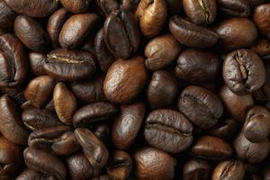 Close Up of Roasted Coffee Beans Showing Their Deep Rich Colors and Textures Perfect for Coffee Lovers or Those Seeking Warmth photo