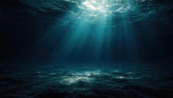 Mysterious Underwater World Scene Sunlight Illuminating The Depths Of The Ocean Creating A Serene And Ethereal Atmosphere Exploring Marine Life And Deep Blue Sea Beauty photo