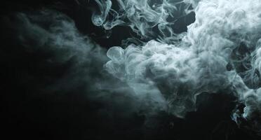 Mysterious Cloud of White Smoke Gently Flowing Across a Black Background a Dramatic Scene of Ethereal Beauty and Enigmatic Presence Displayed Elegantly photo