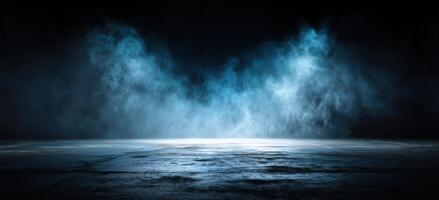 An empty room with blue water coming out of the floor photo