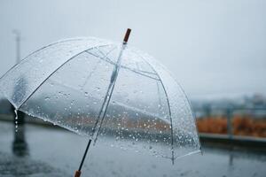 A person holding an umbrella in the rain photo