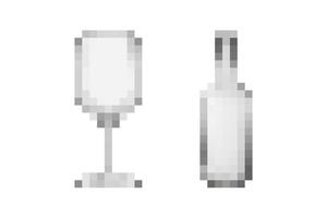 Pixel art wine bottle and glass isolated icon for bar menu, drink game ui, restaurant app asset design vector