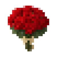 Pixel art red rose with green stem and leaves in 8-bit style, digital flower for retro game design, valentine's day graphics vector